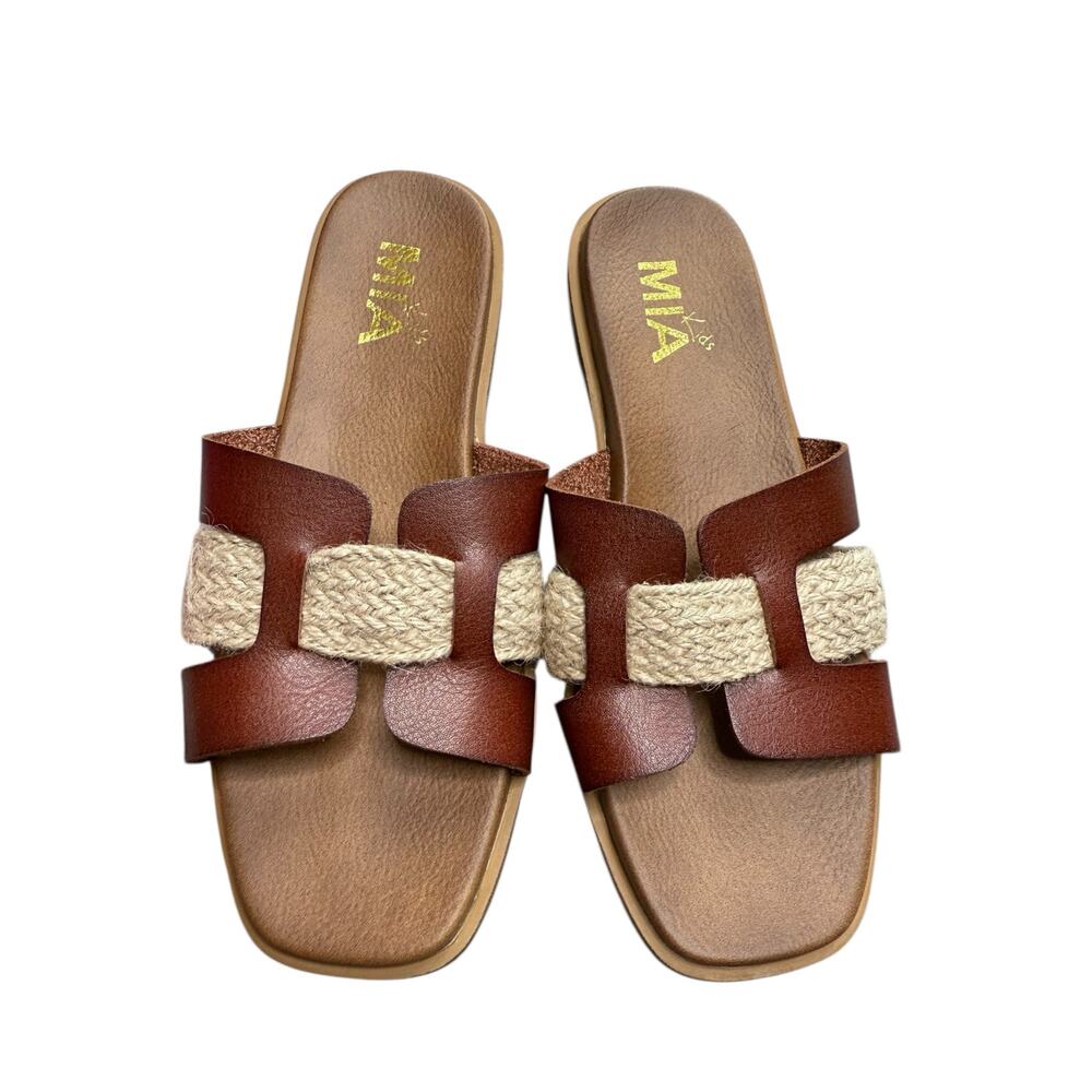 MIA Kids Elayney Sandals Girls Size 3 Tan Slides Faux Leather